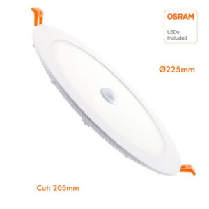 Painel Encastrar Redondo 18/20/22/24w CCT c/ Sensor de Movimento Chip Led OSRAM Drive GXtronic<br>FURO 205mm ARO 225mm
