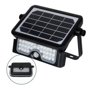 Aplique Solar Led Preto com sensor 5w 6000k 500Lm IP65