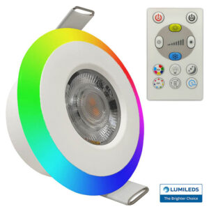 Downlight Redondo Fixo 6w Chip Led Lumileds IP44 RGB + CCT Dimável + Comando 520lm