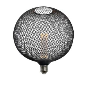 Lâmpada E27 LED 4W Redonda 2200k Rede Metal Preto Ø200mm
