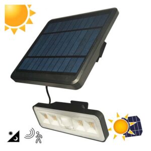 Aplique Led Preto Solar c/ Sensor Orientavel 4000k + Painel Solar