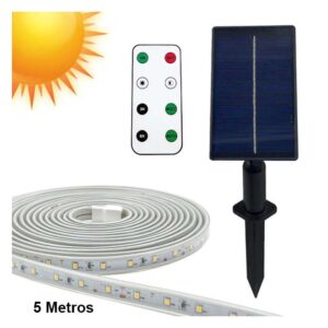 Kit Fita Led Solar C/ Comando Painel Solar IP65 2700K 5 metros