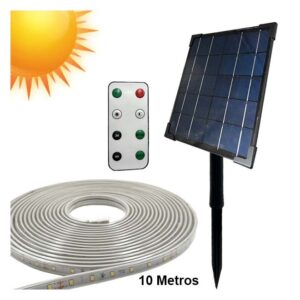 Kit Fita Led Solar C/ Comando Painel Solar IP65 2700K 10 metros