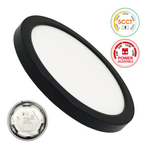 Downlight Saliente/Encastrar-Saliente <U>ARO PRETO</U> 12w Potência Selecionável - 5 CCT Cor Selecionável
