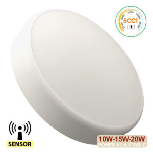 Plafond Redondo c/ Sensor Microondas 20w Potência Seleccionável 5CCT IP44 130lm/w