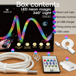 Fita Neon LED - RGB MAGIC SMART 360º 5v - Pack 5M IP65 - Controle Remoto + APP
