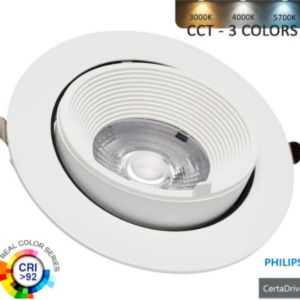 Downlight Branco Embutir Orientável LED 25W 24º  CCT 120Lm/w Driver Philips Certa Drive Bridgelux Chip CRI+92 Ø139mm x H 125 mm