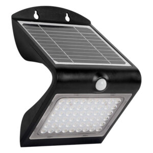 Aplique solar Parede Preto C/Sensor Movimento IP65 4+1,5W 500lm 4000K 140x114,8x211,1