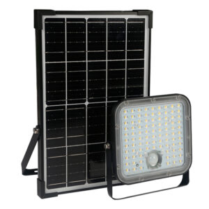 Projector solar  IP66 1x30W C/PAINEL SOLAR E SENSOR DE MOV. 4800lm 6500K C.19,97xL.4,9xAlt.18,99cm preto
