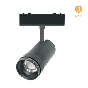 Foco para calha magnética Preto (2 condutores) 20W 1400lm 3000K Ang. Ajustável 15°-55° Alt.18,5xD.5,5cm
