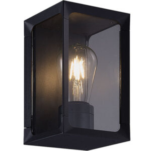 Aplique Parede 1xE27  Preto IP44 123x140x207 alumínio+vidro