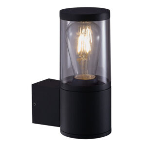 Aplique Parede 1xE27  Preto IP44 Ø90x140x207 alumínio+vidro