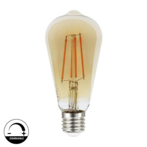 Lâmpada E27 Pera ST64 Filamento LED 8W 2200K 960lm Dimável Vidro Ambar Ø65 x 144mm