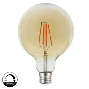 Lâmpada E27 G125 Filamento LED 8W 2200K 950lm Dimável Vidro Ambar Ø125 x 185mm
