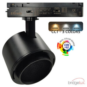Foco Calha Monofásico Preto 40-38-36-34w 2700k-4000k-5700k 120Lm/W Angulo Regulável 24º a 60º - Drive GXTronic UGR13 CRI92 5 Anos Garantia