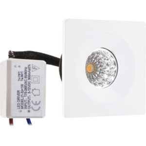 Foco 1w Quadrado  Branco Fixo 4000k 65lm Aro46x46x25 FuroØ30 Metal