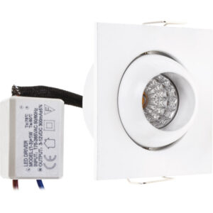 Foco 1w Quadrado Branco Orientável 4000k 65lm Aro52x52x15 FuroØ40 Metal