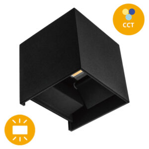 Aplique Quadrado Preto Orientável 2x5w CCT (3000K|4000K|6500K) IP65 520-620lm 10*10*10cm Alumínio + Vidro