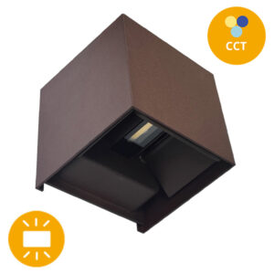 Aplique Quadrado Castanho Ferrugem Orientável 2x5w CCT (3000K|4000K|6500K)  IP65 520-620lm 10*10*10cm Alumínio + Vidro